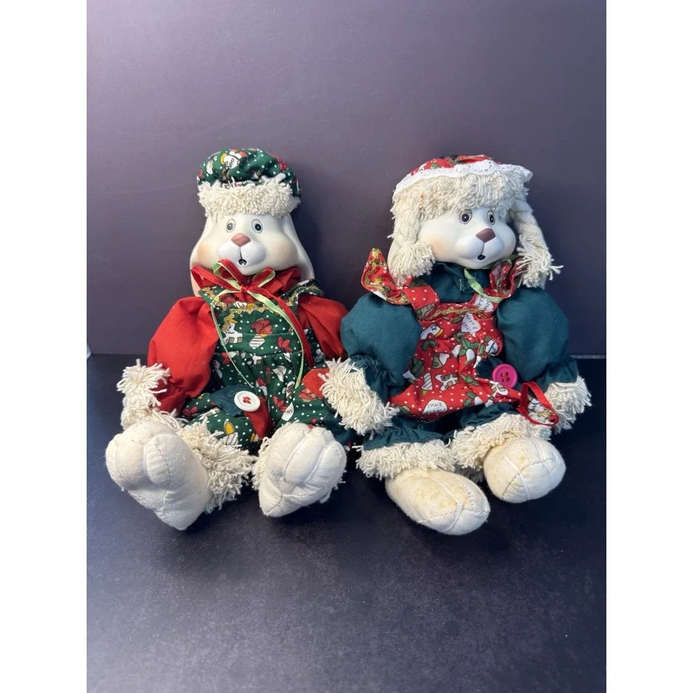 Vtg '95 House of Lloyd Hip & Hop Bunny Rabbits Christmas Ceramic Head Torso EUC